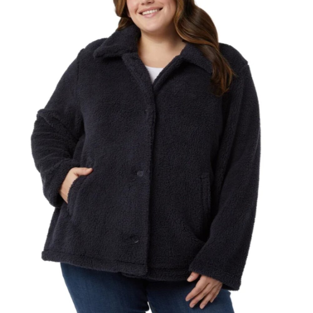 NWT 32 Degrees Women's Cozy Fleece Button Front Navy Jacket Size XXL